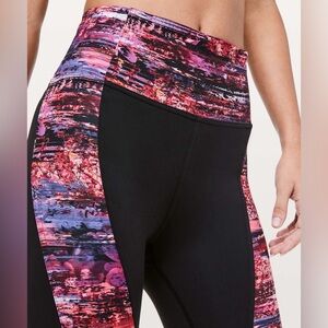 Lululemon Sweat & Repeat Crop, Black and Pink Floral, Size 6